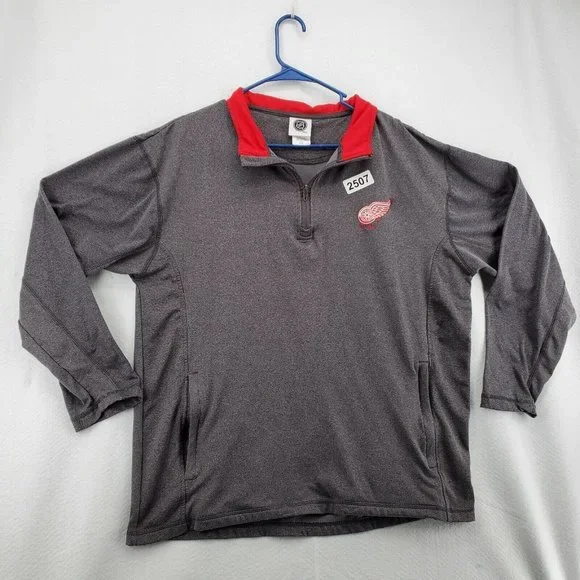 Redwings Hockey Shirt Gray Pullover Pockets Men?s Size Large 1/4 Zip - Picture 12 of 12
